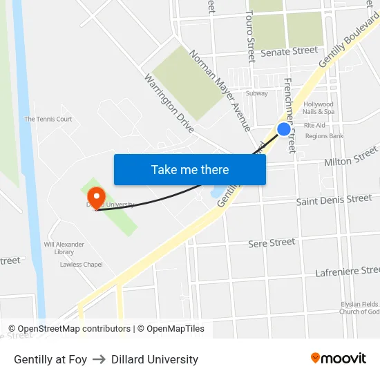 Gentilly at Foy to Dillard University map