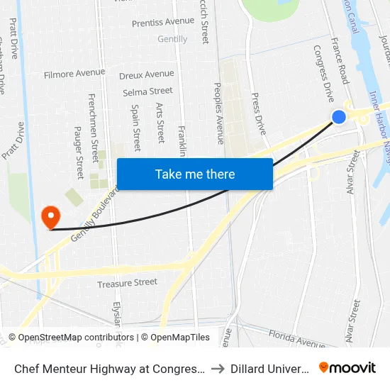 Chef Menteur Highway at Congress Dr. to Dillard University map