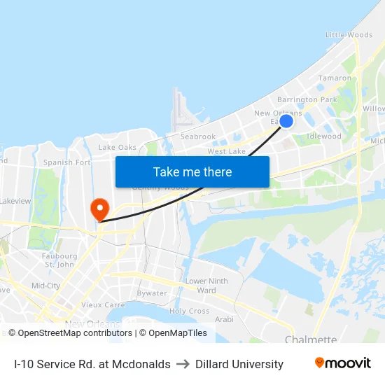 I-10 Service Rd. at Mcdonalds to Dillard University map