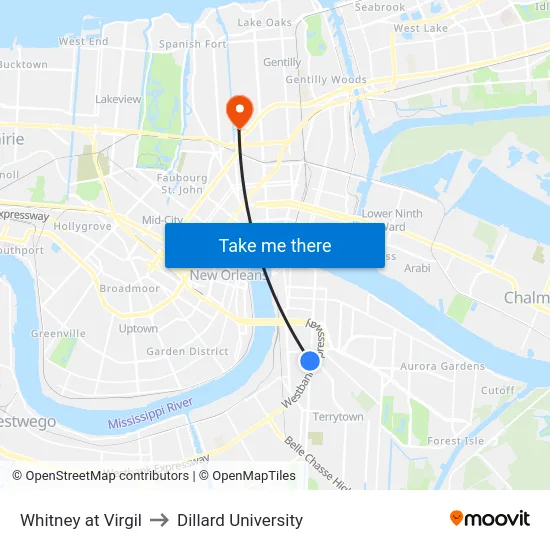 Whitney at Virgil to Dillard University map