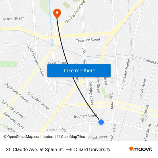 St. Claude Ave. at Spain St. to Dillard University map