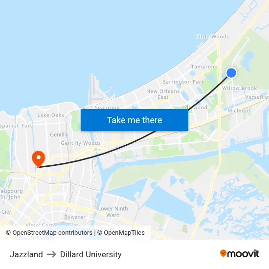 Jazzland to Dillard University map