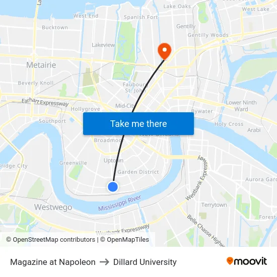 Magazine at Napoleon to Dillard University map