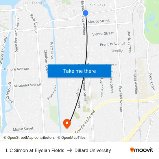 L C Simon at Elysian Fields to Dillard University map