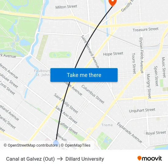 Canal at Galvez (Out) to Dillard University map