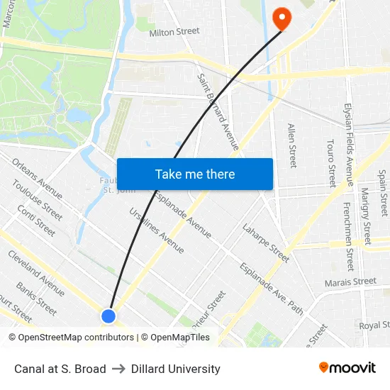 Canal at S. Broad to Dillard University map