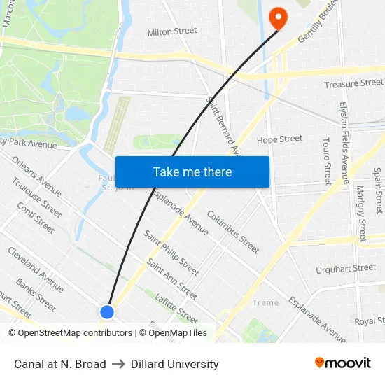 Canal at N. Broad to Dillard University map