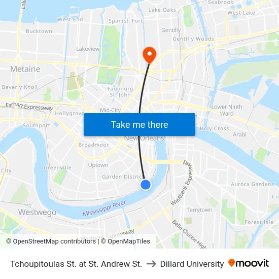 Tchoupitoulas St. at St. Andrew St. to Dillard University map