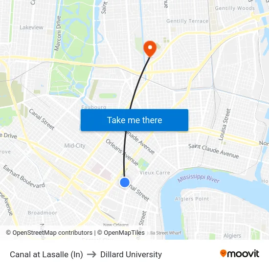 Canal at Lasalle (In) to Dillard University map