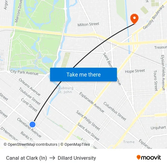 Canal at Clark (In) to Dillard University map