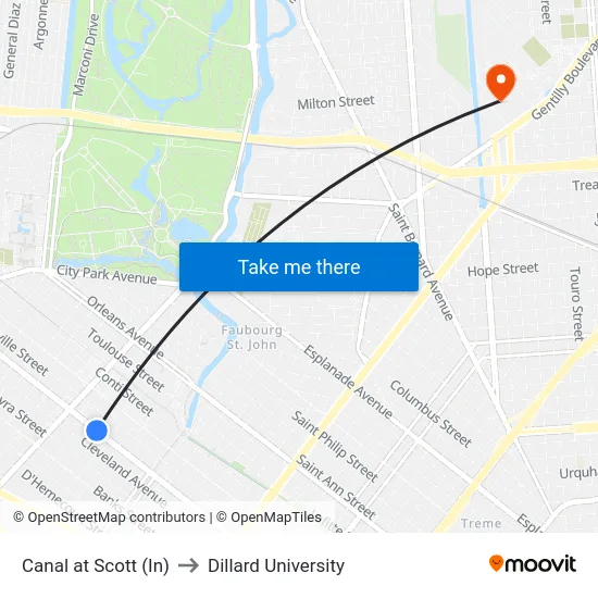 Canal at Scott (In) to Dillard University map