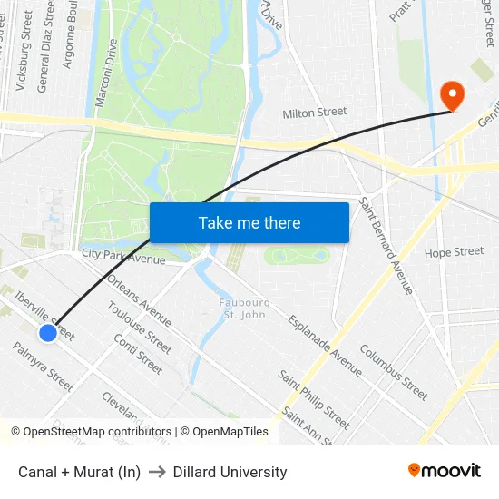 Canal + Murat (In) to Dillard University map