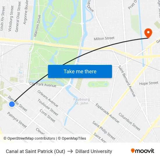 Canal at Saint Patrick (Out) to Dillard University map