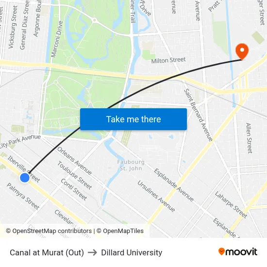 Canal at Murat (Out) to Dillard University map
