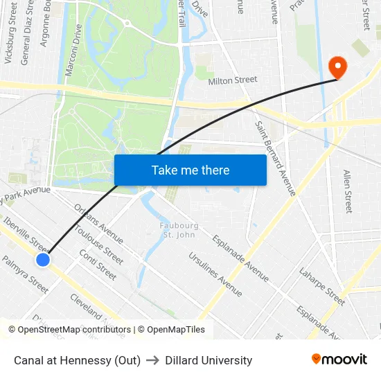 Canal at Hennessy (Out) to Dillard University map