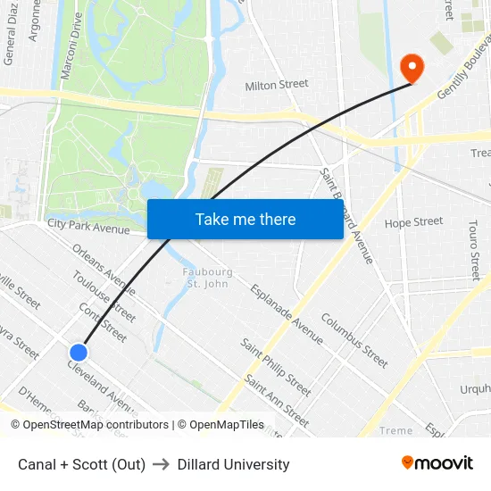Canal + Scott (Out) to Dillard University map