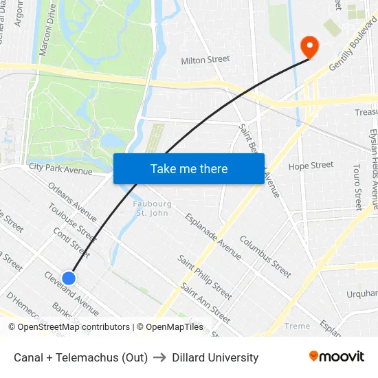 Canal + Telemachus (Out) to Dillard University map