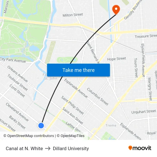 Canal at N. White to Dillard University map