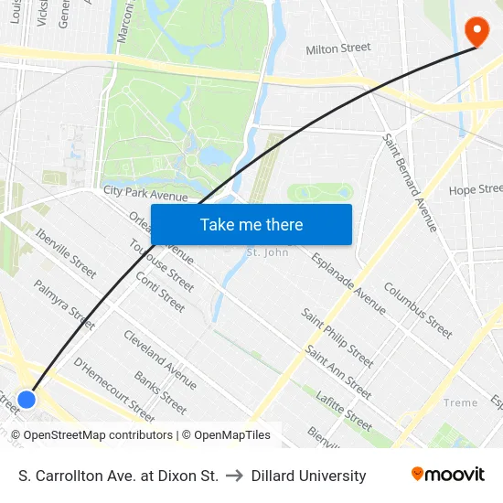 S. Carrollton Ave. at Dixon St. to Dillard University map