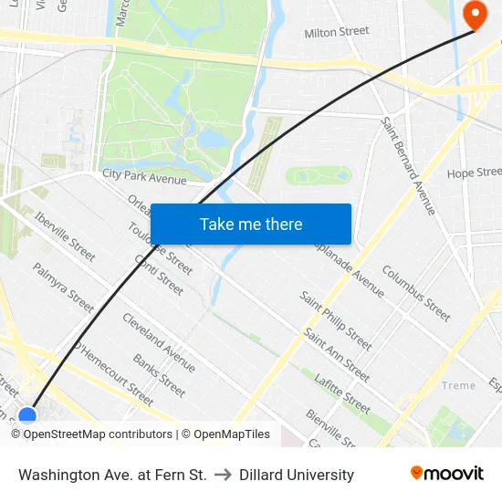 Washington Ave. at Fern St. to Dillard University map