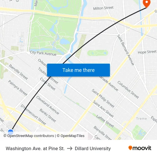Washington Ave. at Pine St. to Dillard University map