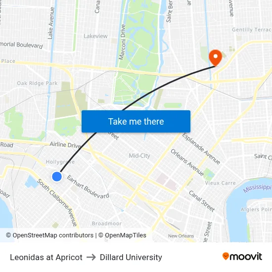 Leonidas at Apricot to Dillard University map