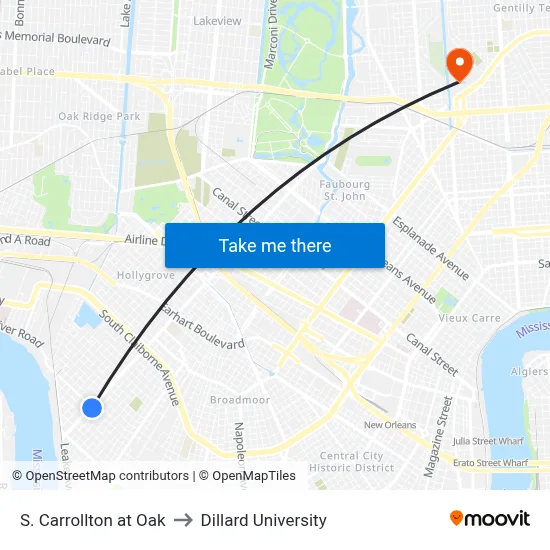 S. Carrollton at Oak to Dillard University map