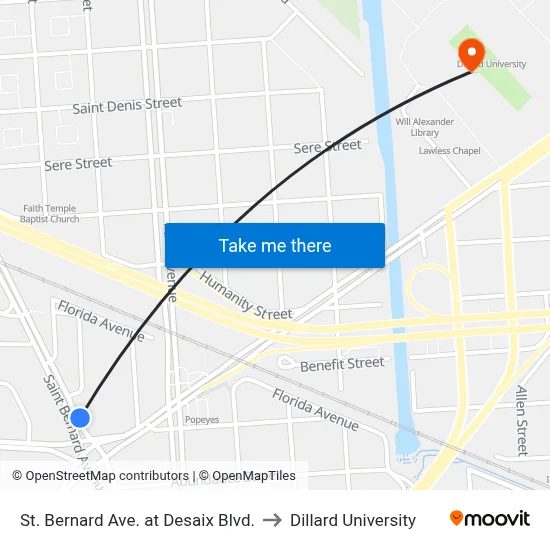 St. Bernard Ave. at Desaix Blvd. to Dillard University map