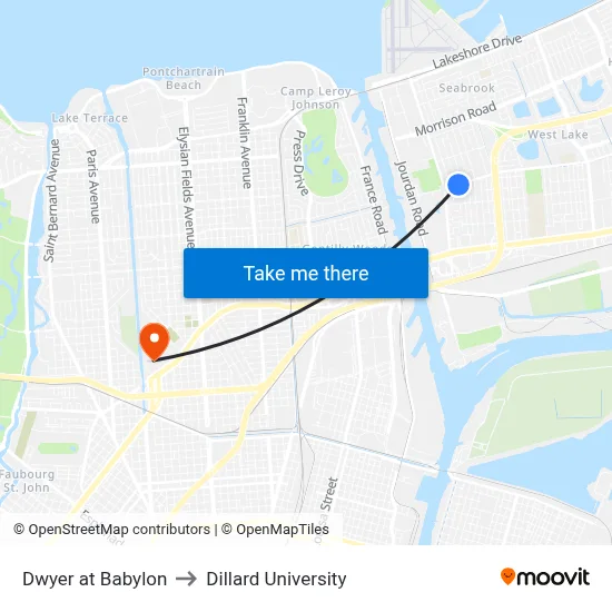 Dwyer at Babylon to Dillard University map