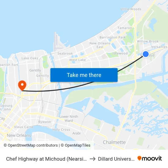 Chef Highway at Michoud (Nearside) to Dillard University map