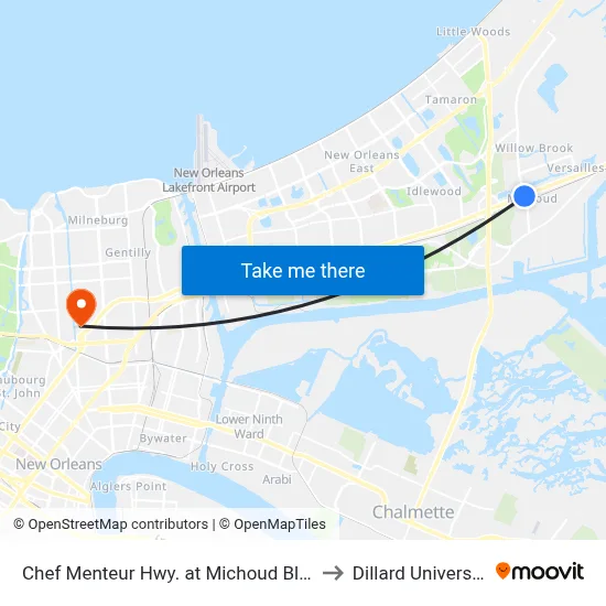 Chef Menteur Hwy. at Michoud Blvd. to Dillard University map