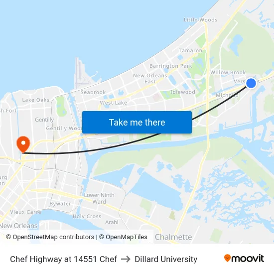 Chef Highway at 14551 Chef to Dillard University map