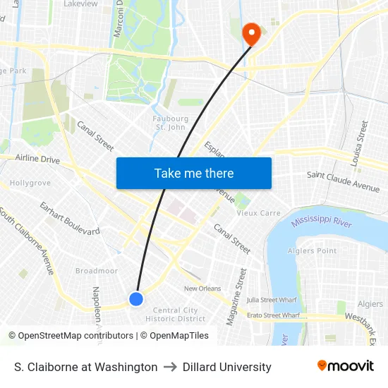 S. Claiborne at Washington to Dillard University map