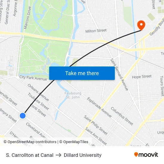 S. Carrollton at Canal to Dillard University map