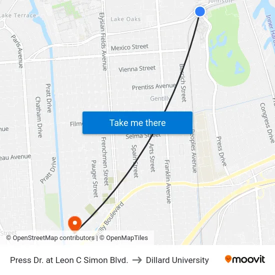 Press Dr. at Leon C Simon Blvd. to Dillard University map