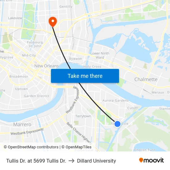Tullis Dr. at 5699 Tullis Dr. to Dillard University map