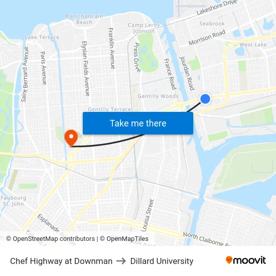 Chef Highway at Downman to Dillard University map