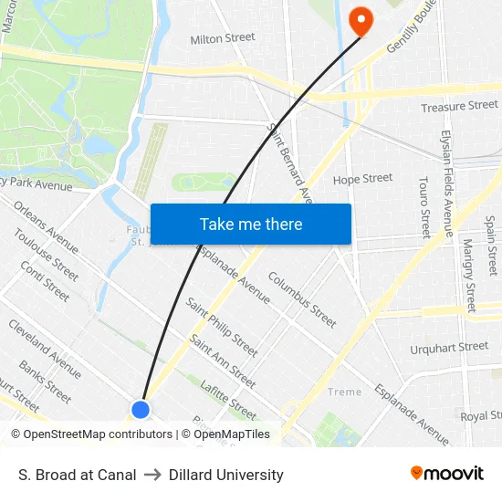 S. Broad at Canal to Dillard University map