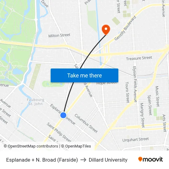 Esplanade + N. Broad (Farside) to Dillard University map