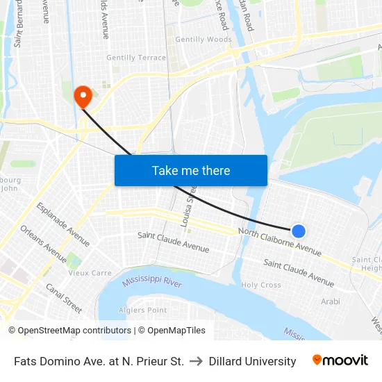 Fats Domino Ave. at N. Prieur St. to Dillard University map