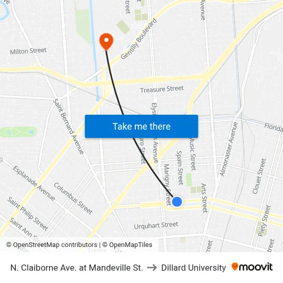 N. Claiborne Ave. at Mandeville St. to Dillard University map