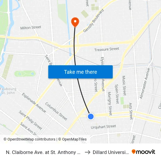 N. Claiborne Ave. at St. Anthony St. to Dillard University map