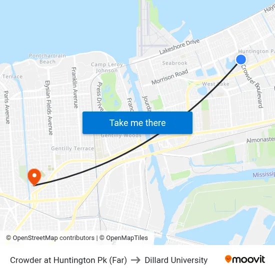 Crowder at Huntington Pk (Far) to Dillard University map