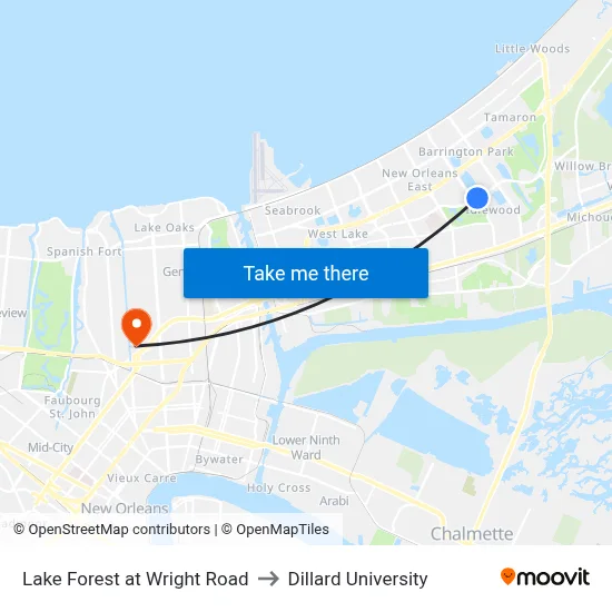 Lake Forest at Wright Road to Dillard University map