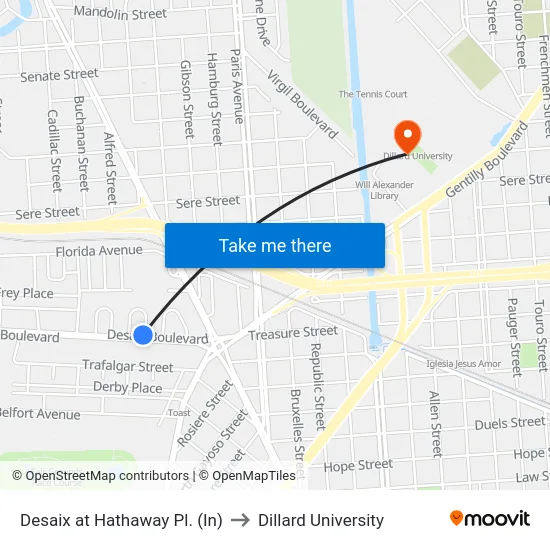 Desaix at Hathaway Pl. (In) to Dillard University map
