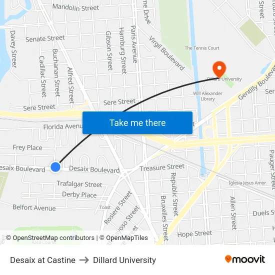 Desaix at Castine to Dillard University map