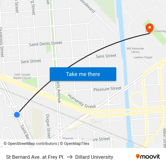 St Bernard Ave. at Frey Pl. to Dillard University map