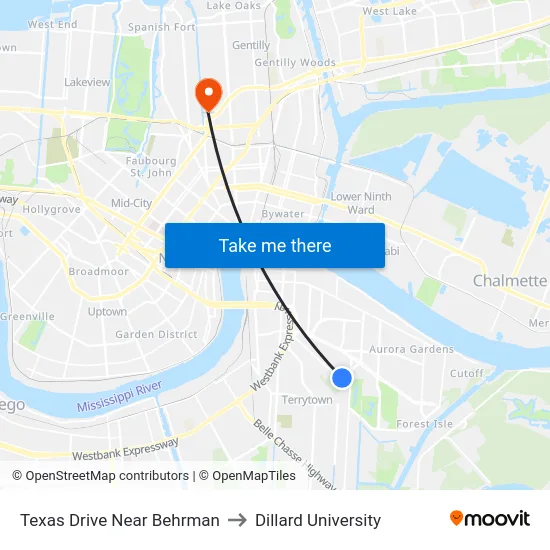 Texas Drive Near Behrman to Dillard University map