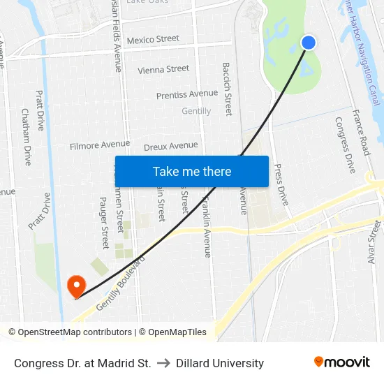 Congress Dr. at Madrid St. to Dillard University map