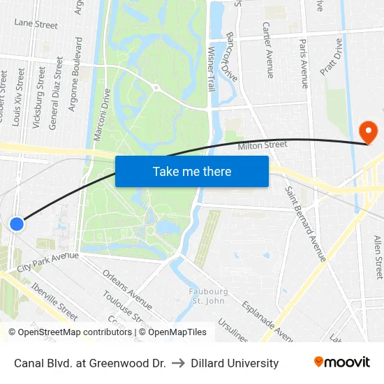 Canal Blvd. at Greenwood Dr. to Dillard University map